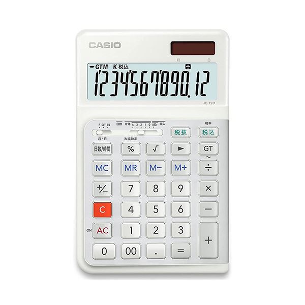 カシオ 人間工学電卓 12桁ジャストタイプ ホワイト JE-12D-WE-N 1台 日用品雑貨・文房具・手芸 文房具・事務用品 文具 オフィス用品 文房具 事務用品 電卓|開店20周年 世田谷家具インテリア