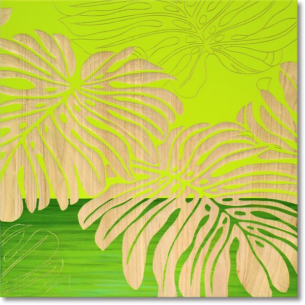 ユーパワー ウッドスカルプチャーアート 60×60cm 「ワイルド モンステラ」GR+NP インテリア 絵画