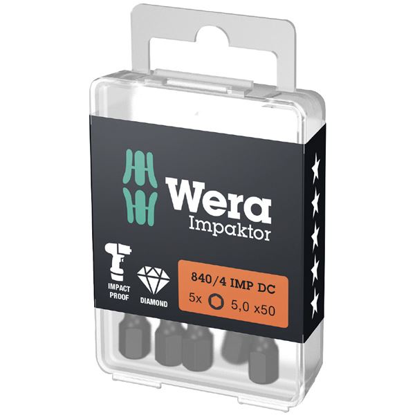 WERA ヴェラ 10本入 差込6.35mm ダイヤモンドコーティング インパクトドライバー用 六角ドライバービット 刃先サイズHEX5 全長50mm 057645 工事 DIY 工具 ドライバー ドライバー