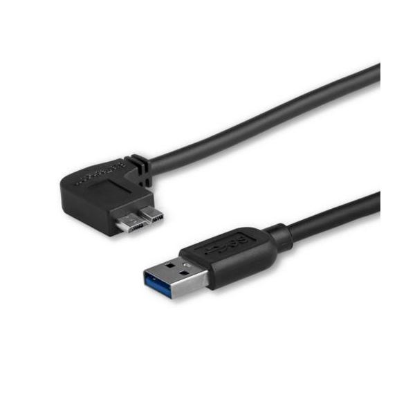 StarTech.com Micro USB3.0 スリムケーブル 片側左向きL型 0.5m Type A（オス）-MicroB（オス） ブラック USB3AU50CMLS 1本 【×3セット】 【 セット販売 まとめ買い 割引 】 パソコン ケーブル ケーブルカバー