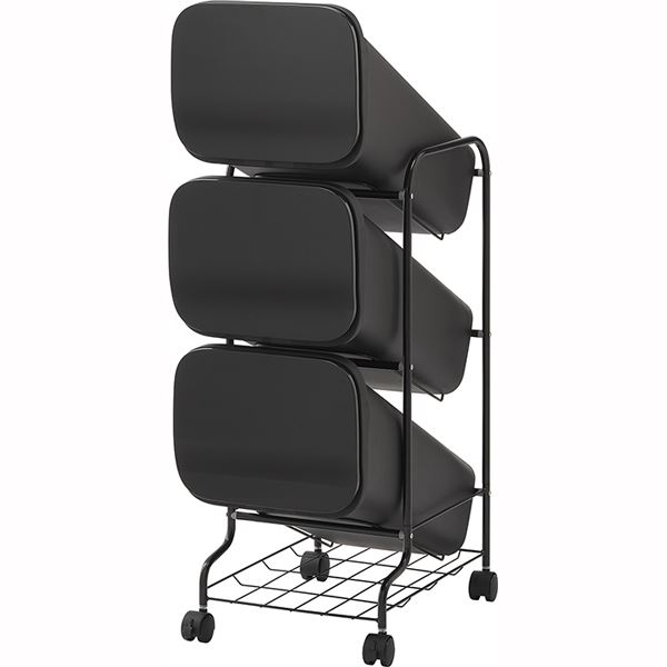 スタンド式 ダストボックス / ゴミ箱 【ブラック 19L&times;3段】 高さ97cm キャスター付き 『スムース』 （ 掃除用品 事務用品 清掃 オフィス用品 日用品雑貨 ゴミ箱 ダストボックス お掃除 ）｜開店20周年 世田谷家具インテリア