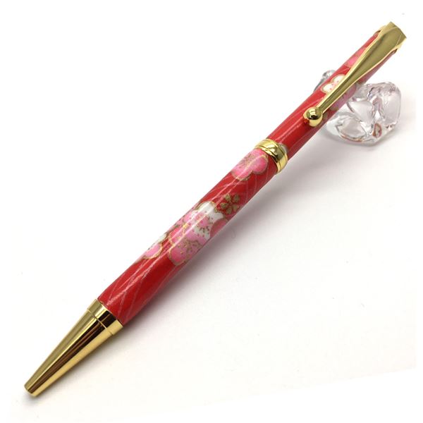日本製 ハンドメイド ボールペン / 文房具 【梅と青海波 赤色】 美濃和紙 友禅紙 0.7mm 文具 オフィス用品 ステーショナリー 文具 オフィス用品 ペン ボールペン