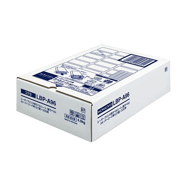 KOKUYO コクヨ モノクロレーザープリンタ用紙ラベル A4 バーコード用（27面）25×56mm LBP-A96 1冊（500シート）プリンター OA プリンタ用紙