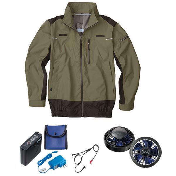 KU92110 空調服 作業着 R ポリエステル製 遮熱フルハーネス仕様 FAN2400SPBB ・ RD9261 ・ LISUPER1セット カーキグリーン M 工事 DIY 工具 作業着