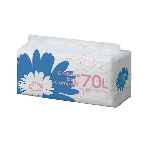 TANOSEE タノシー（大塚商会) ゴミ袋 コンパクト乳白半透明 70L 1セット（400枚：50枚×8パック） 文具 オフィス用品 袋 ビニール袋