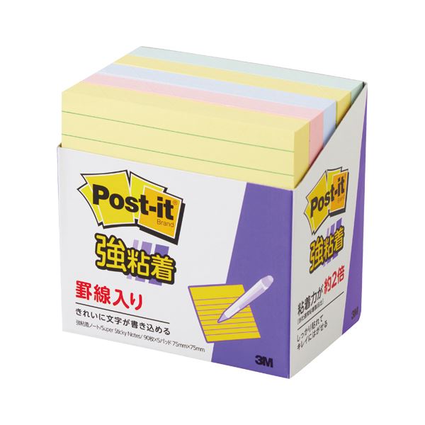 スリーエムジャパン ポストイット 強粘着ノート 罫線入 パステルカラー混色 【×3セット】 【 セット販売 まとめ買い 割引 オフィス 文房具 文具 業務用 オフィス用品 】 文具 オフィス用品 付箋紙 ポストイット