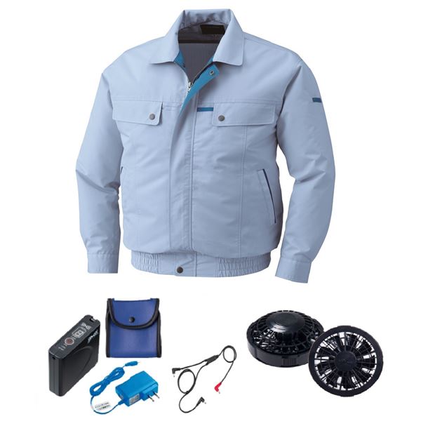 KU90450 空調服 作業着 R 綿 ・ ポリ混紡 脇下マチ付き FAN2200B ・ RD9261 ・ LISUPER1セット サックス L 工事 DIY 工具 作業着