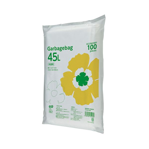 TANOSEE タノシー（大塚商会) ゴミ袋エコノミー 半透明 45L 1セット（1000枚：100枚×10パック） 文具 オフィス用品 袋 ビニール袋