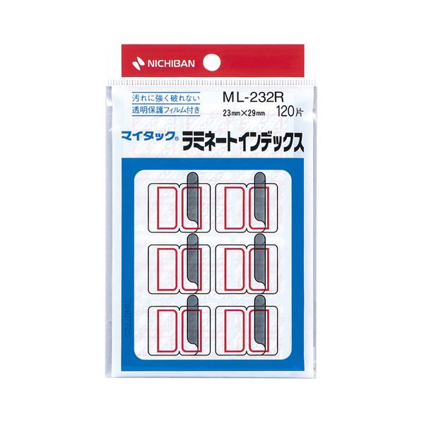 ニチバン マイタック ラミネートインデックス 保護フィルム付 中 23×29mm 赤枠 ML-232R 1パック(120片：12片×10シート) 【×50セット】 【 セット販売 まとめ買い 割引 】 パソコン 用紙 ラベル