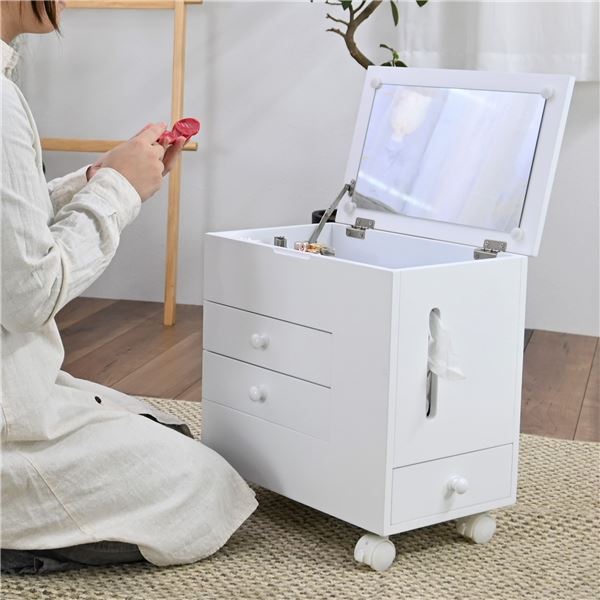 メイクボックス コスメボックス 約幅40cm ロータイプ ホワイト キャスター付き コンパクト メイクワゴン ドレッサーワゴン インテリア 家具 収納家具 ドレッサー コスメワゴン