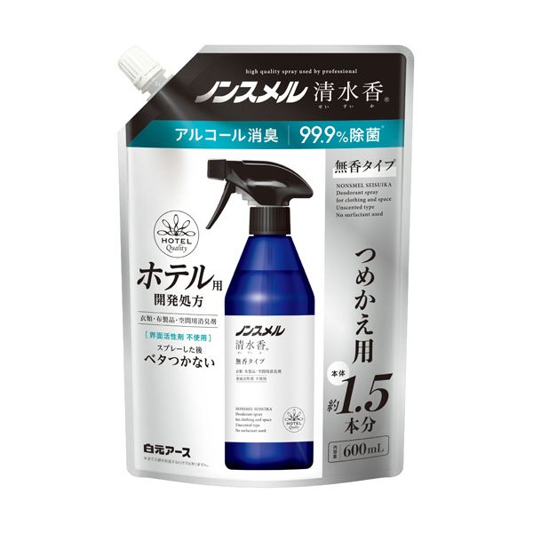 白元アース ノンスメル 清水香 無香 つめかえ用 600ml 1パック 【×5セット】 【 セット販売 まとめ買い 割引 】 アロマ 芳香剤 消臭剤 芳香剤 消臭