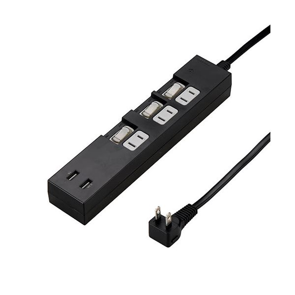 YAZAWA 個別スイッチ付3AC2USB3.4A 2m ブラック Y02KS532BK2Uパソコン 電源タップ タップ
