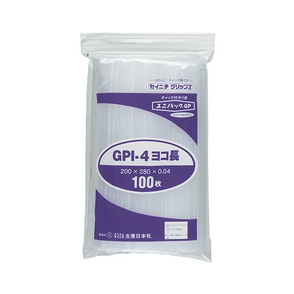 セイニチ ユニパックGP ヨコ長タイプヨコ280×タテ200×厚み0.04mm GPI-4ヨコナガ 1パック（100枚） 【×10セット】 【 セット販売 まとめ買い 割引 オフィス 文房具 文具 業務用 オフィス用品 】 文具 オフィス用品 袋 OPP袋