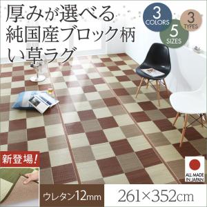 【 日本製ラグ い草ラグ 】 自然素材ラグ 厚みが選べる3タイプ 純国産ブロック柄い草ラグ ウレタン12mm 261×352cm 日本製いぐさラグ 国産い草ラグ 日本製 国産 国産高級品 和風スタイル 和モダン 床座スタイル 消臭 防湿 防カビ