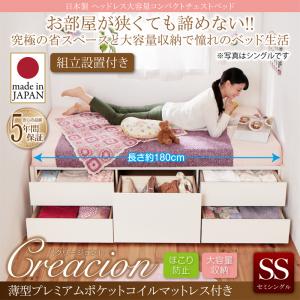 【組立設置ｻｰﾋﾞｽ付】 ベッド ベッドフレーム 収納付き 収納 薄型プレミアムポケットコイルマットレス付き ポケットコイル 【セミシングルベッド 】 マットレスセット セミシングルサイズベッド ベッドフレーム 木製 ショート丈