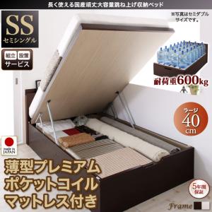【組立設置ｻｰﾋﾞｽ付 跳ね上げ式ベッド 収納ベッド 】 収納家具 収納ベッド 大容量 薄型プレミアムポケットコイルマットレス付き ポケットコイル 【縦開き】 【セミシングルベッド 】 マットレスセット セミシングルサイズ 【深さ:ラージ】