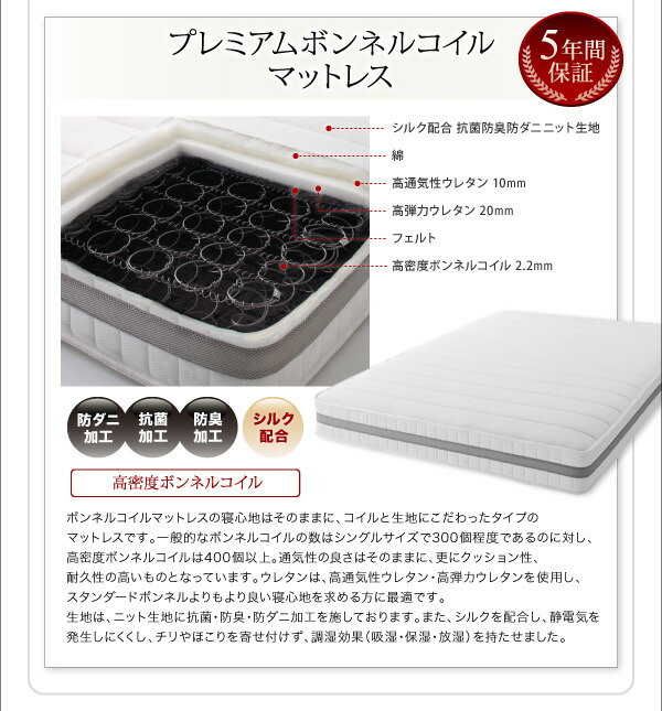 搬入・組立・簡単 寝心地が選べる ホテルダブルクッション 脚付きマットレスボトムベッド プレミアムボンネルコイルマットレス付き セミダブル ベッド 
