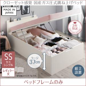【組立設置ｻｰﾋﾞｽ付】 跳ね上げ式ベッド 収納付きベッド ベッドフレーム すのこ収納 収納付き 収納ベッド 跳ね上げ ベッドフレームのみ（マットレス無しタイプ）【縦開き】 セミシングル セミシングルベッド レギュラー丈 【深さ:ラージ】