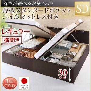 【日本製 収納ベッド 】 国産 跳ね上げ 収納ベッド Renati-DB レナーチ ダークブラウン 薄型スタンダードポケットコイル付き ポケットコイル 【横開き】 セミダブル セミダブルベッド 【深さ:レギュラー】 セミダブル マットレスセミダブル マットレス