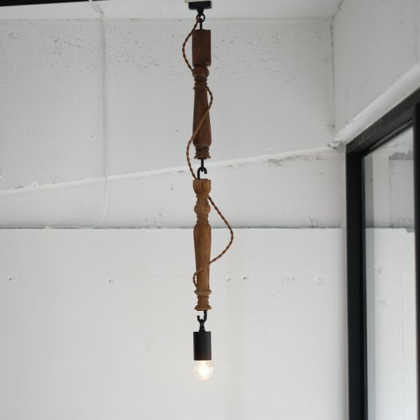 VONA wooden spindle PENDANT LAMP[DOUBLE]【LED対応】【照明　ビンテージ　インダストリアル　】｜agleam