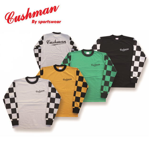 全国どこでも 送料無料 ！！ 春夏新作！！ 【CUSHMAN】チェッカーフラッグレーシングTEE（CUSHMAN）【クッシュマン】 メンズ＆レディース コットン100％ 長袖Tシャツ ロンT 26660