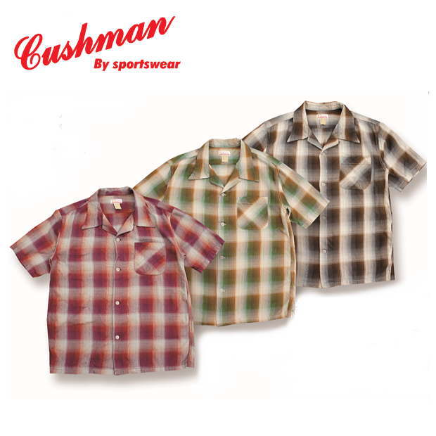 【CUSHMAN】オンブレチェックオープンカラーシャツ【クッシュマン】 人絹100% メンズ＆レディース 半袖ティーシャツ アメカジ 25606
