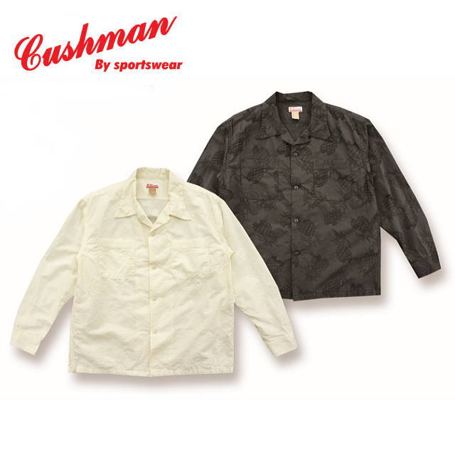 【CUSHMAN】R/C パイナップルジャガードオープンカラーシャツ【クッシュマン】メンズ＆レディース 長袖プルオーバー 人絹56% 綿織物44％ 日本製 アメカジ 25616