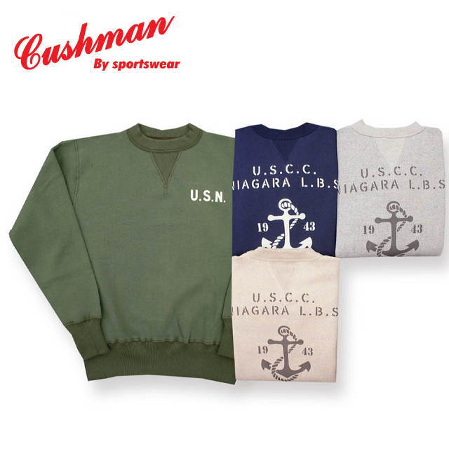 【CUSHMAN】プリントセットインスリーブ （U.S.N.）クッシュマン スウェット【クッシュマン】メンズ＆レディース スウェット アメカジ コットン100％ 26901P