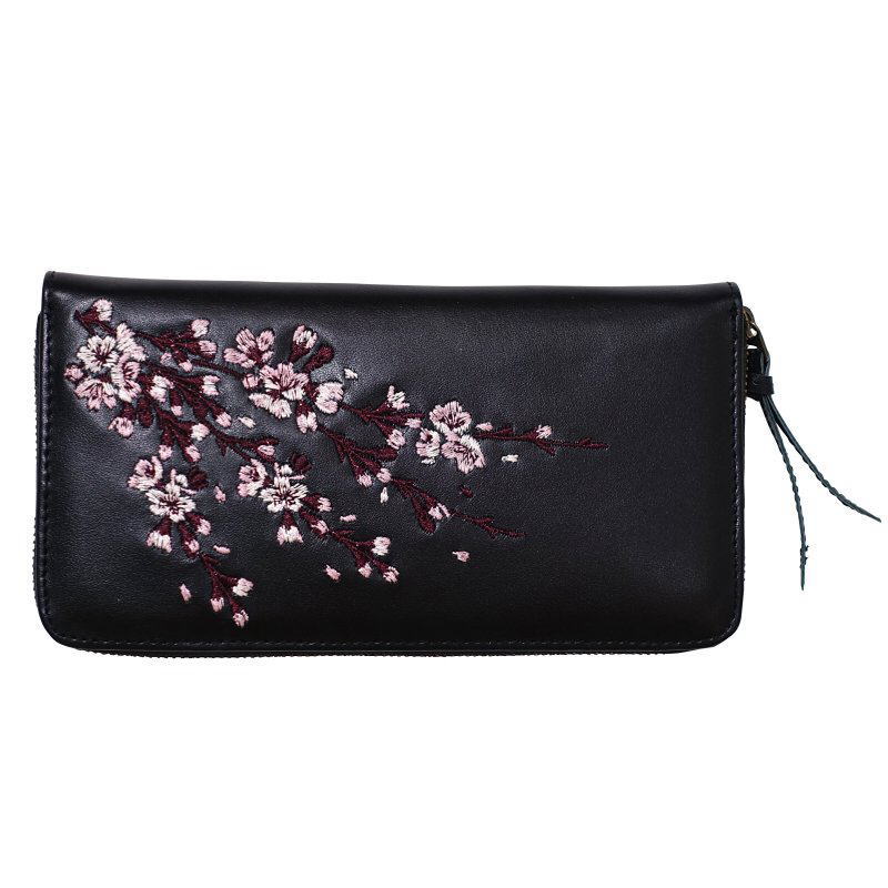 全国どこでも 送料無料 ！！春夏新作！！【花旅楽団】 桜 刺繍 レザー ウォレット【SCRIPT】牛革長財布 メンズ＆レディース 和柄｜AGOGO 12,698円
