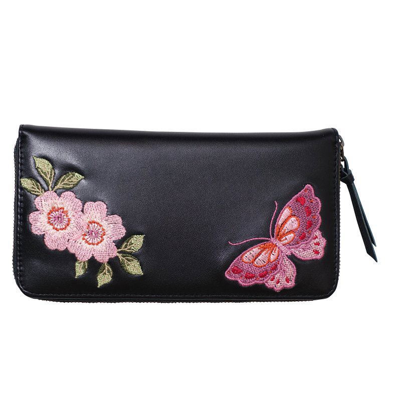 楽天市場】花旅楽団 レザーウォレット SLWL-503 桜と蝶々刺繍 メンズ
