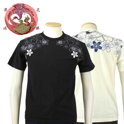 全国どこでも 送料無料 ！ 【SCRIPT】幾何学桜 柄 刺繍 半袖Tシャツ【花旅楽団】 メンズ＆レディース 和柄　春夏秋 STX-007