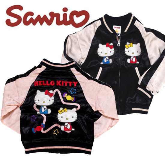 日暈キティとハローミミィジャガード袖スカジャン 【sanrio× Switch Planning】サンリオコラボ 小わっぱ お坊っちゃん 110 130 リヴァーシブル HKSJ-505K