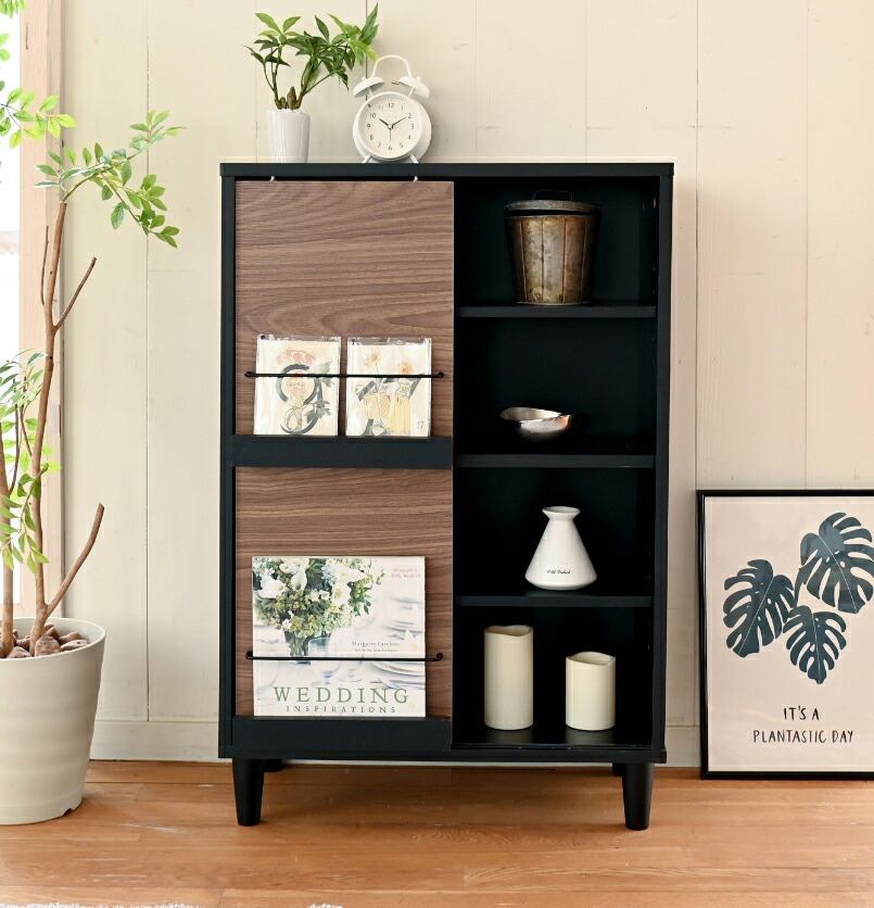 本棚 絵本 マガジンラックロータイプ オープン キャビネット おしゃれ 脚付き 4段 キッチン 収納 引き戸 スライド 可動棚 おもちゃ 扉付き 北欧 スリム 大容量 コミック 雑誌 漫画 文庫 cd dvd 安い ナチュラル ホワイト 白 ブラウン ブラック 黒 幅60 奥行30 高さ90