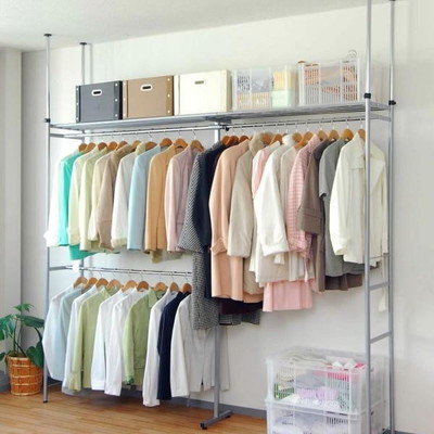 楽天市場 つっぱり クローゼット ハンガーラック アイアン 奥行45 スーパー ワイド ダブル パイプハンガー コートハンガー ハンガーパイプ 衣類収納 ポールハンガー ワードローブ ワードロープ ウォークインクローゼット 納戸収納 大容量 送料無料 送料込 家具