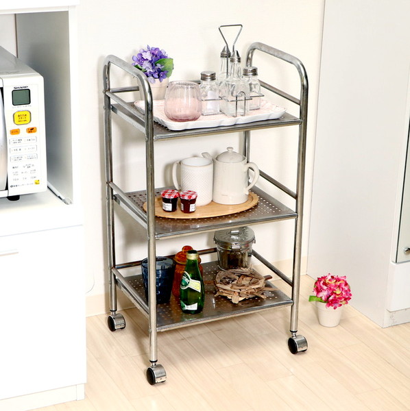 楽天市場】キッチンワゴン キャスター付き 3段 スチールラック メタル