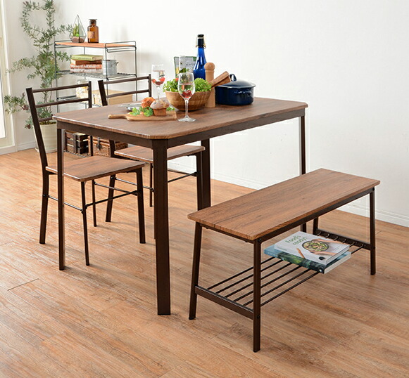 ダイニングセット ダイニングテーブルセット おしゃれ カフェ モダン 安い 北欧 ダイニングチェア 椅子 アンティーク 木製 シンプル ベンチ 3脚 セット 板座 4人 インダストリアル ヴィンテージ 西海岸 レトロ ブルックリン テーブル100 70 座面高42 Bla Org Bw