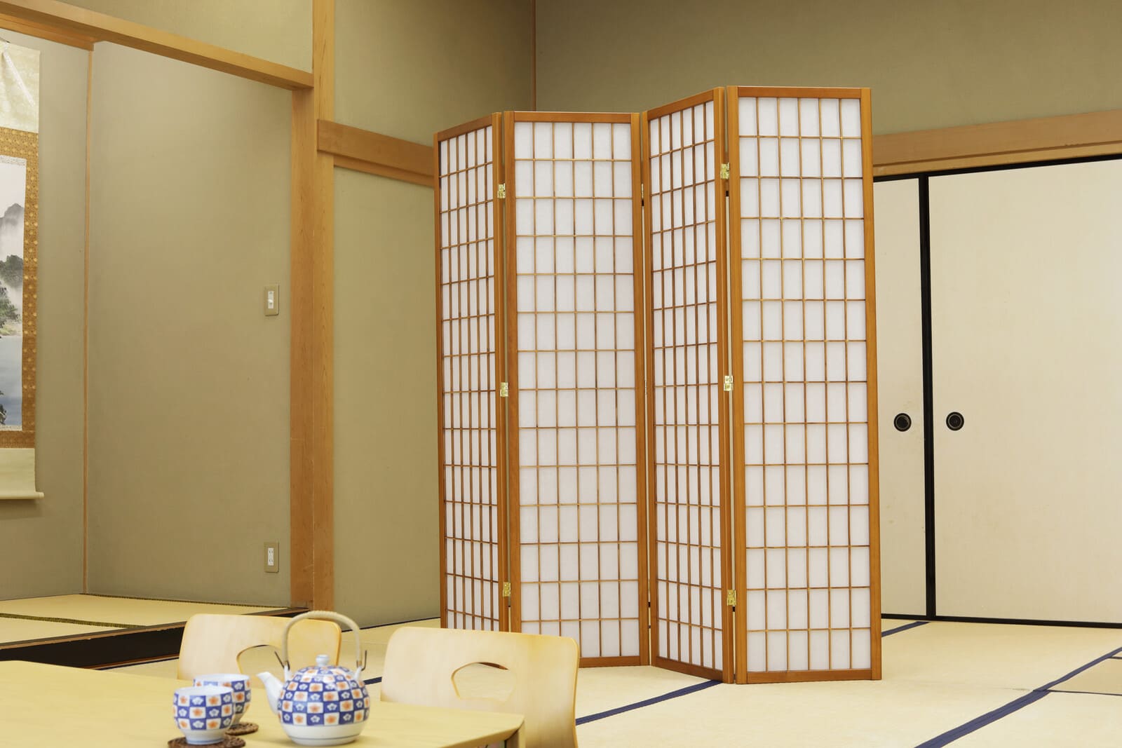 パーテーション 和風 アジアン 障子風 4連 ブラウン 茶色 【 パーティション 間仕切り 屏風 スクリーン ボード パネル 衝立 コロナ ウイルス 対策 スタンド式 置き型 オフィス 飲食店 仕切り板 飛沫 防止 感染 予防 ガード 】