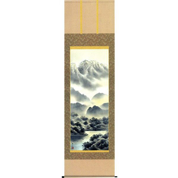 楽天市場】掛軸 彩色山水 保母一峰画(掛け軸 尺五立）幅54.5cm×丈190cm