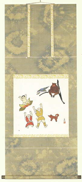 掛軸　桃太郎　今井　玄花　肉筆　美術年鑑掲載作家　号　十一万円　掛け軸　全国送料無料 【smtb-k】【ky】
