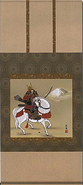 掛け軸　馬上武者　尺五横　田中広遠　掛軸　全国送料無料 【smtb-k】【ky】