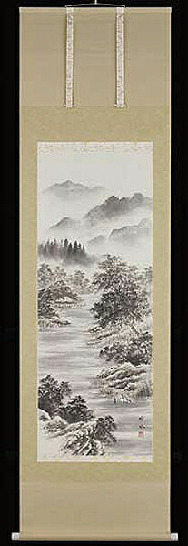 掛け軸 水墨景観 奥田吟水 芸術年鑑掲げる絵書き 尺五 掛軸 全国貨物輸送無料【smtb-k】【ky】