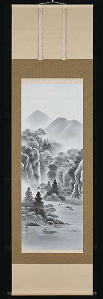 SALE／78%OFF】 掛け軸 水墨山水 小林翠月 美術年鑑掲載作家 尺五 掛軸