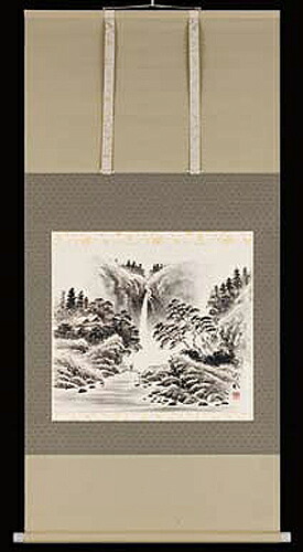 掛け軸 水墨景観 奥田吟水 芸術年鑑掲げる絵書き 尺八横 掛軸 全国貨物輸送無料【smtb-k】【ky】