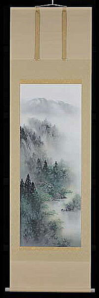 掛け軸 青緑景観 中沢樹芳 芸術年鑑掲げる絵書き 尺五 掛軸 全国貨物輸送無料【smtb-k】【ky】