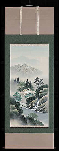 掛け軸　彩色山水　川島広陽　美術年鑑掲載作家　尺八　掛軸　全国送料無料【smtb-k】【ky】｜古都-京都　掛け軸専門店　文永堂