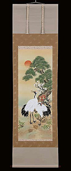 掛け軸　松竹梅鶴亀　鈴木春秋　美術年鑑掲載作家　尺五　掛軸　全国送料無料　【smtb-k】【ky】
