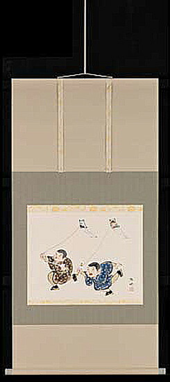 掛け軸 凧上がり 奥田吟水 芸術年鑑掲げる絵書き 尺八横 掛軸 全国貨物輸送無料 【smtb-k】【ky】