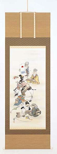 掛け軸 七福神 伊藤香川 芸術年鑑掲げる絵書き 尺五 掛軸 全国貨物輸送無料 【smtb-k】【ky】