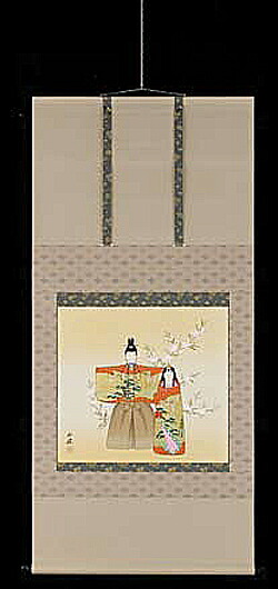 掛け軸 立雛（本金箔押） 藤吉正勝 芸術年鑑掲げる絵書き 号五万五千円 尺八横 掛軸 全国貨物輸送無料 【smtb-k】【ky】