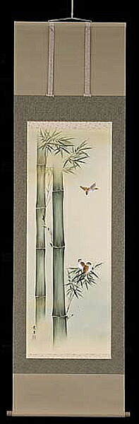 掛け軸　竹に雀　佐藤景月　美術年鑑掲載作家　尺五 掛軸　全国送料無料　【smtb-k】【ky】 45,045円
